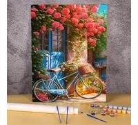 Blue Bicycle Flowers Paint by Numbers Kit for Adults,with Brushes and Acrylic Pigment Paint by Number Kits,DIY with Frame 30x40cm Oil Painting for Beginners Canvas Art Craft Home Wall Decor Gift