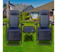 (Blue) BIRCHTREE Set of 3 Sun Recliner Foldable Chair&Table Patio Garden Beach Lounge