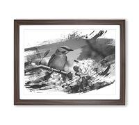 Blue Bird and Cherry Blossom Tree V1 Modern Framed Wall Art Print, Ready to Hang Picture for Living Room Bedroom Home Office Décor, Walnut A4 (34 x 25 cm)