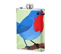 Blue Bird Branch 8oz Leather Hip Flask - Stainless Steel Whiskey Flask for Drinks, Pocket Liquor Set for Men Wedding Groomsman