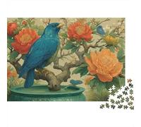 Blue Bird Floral Art Colourful Blue Bird in Garden 1000 Pcs Jigsaws for Adults The Impossible Challenge Fun Present 38x26cm/1000pcs