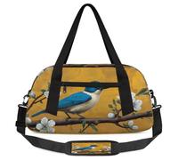 Blue Bird Flowers Kids Overnight Duffle Bags for Girls Boys, Vintage Lightweight Sports Gym Bag for Kids,Small Overnight Weekender Carry on Travel Bags Dance Bag, Blue Bird Flowers, 18.5L x 7.8W x