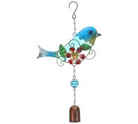 Blue Bird Hanging Wind Chime Iron Glass Vintage Garden Decor