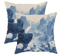 Blue Bird Pillow Covers Set of 2, Elegant Crane Design Throw Pillow Cases, Nature-Inspired Decorative Square Cushions for Living Room Sofa Bed Couch 20x20 Inch