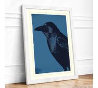 Blue Bird Profile Japandi Framed Wall Art Print A4 White | Ready to Hang, Premium Gi Paper, Fade-Resistant Inks, Securely Packaged, UK Made