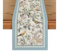 Blue Birds & Floral Blossom Table Runner,Vintage Spring Seasonal Burlap Kitchen Table Decor 13x72 Inch,Farmhouse Elegant Dining,Coffee Table & Party Decoration (Blue)