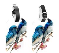 Blue Birds Standing on Flowering Tree Luggage Tags for Suitcase, 2 Pack Leather Baggage Identifier with Privacy Flap and Name ID Label for Women Men Travel