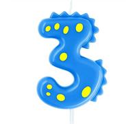 Blue Birthday Candle 3, eusbon 7cm Birthday Candle for Dinosaur Theme Party Cake Topper for Cake Decor