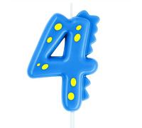Blue Birthday Candle 4, eusbon 7cm Birthday Candle for Dinosaur Theme Party Cake Topper for Cake Decor