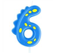 Blue Birthday Candle 6, eusbon 7cm Birthday Candle for Dinosaur Theme Party Cake Topper for Cake Decor