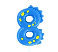 Blue Birthday Candle 8, eusbon 7cm Birthday Candle for Dinosaur Theme Party Cake Topper for Cake Decor