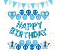 Blue Birthday Decorations,Happy Birthday Banner and Bunting,16 Inch Blue Mylar Foil Letters Birth day Decorations Balloon for Women Men Boys Party Decoration