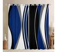 Blue Black Abstract Blackout Curtains Grey Modern Striped Window Curtains 46 x 72 Inch Geometric Stripes Lines Window Treatments Drapes for Bedroom Contemporary Art Boho Decor for Minimalist