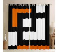 Blue Black and White Striped Blackout Curtains Geometry Square Abstract Window Curtains 52 x 90 Inch Modern Geometric Stripes Bold Lines Window Treatments Drapes Minimalist Plaids Decor