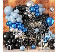 Blue Black Balloons Garland Arch Kit, Light Blue Silver Latex Balloon with Metallic Dark Blue Silver Balloons Garland for Birthday Bridal Baby Shower Graduation Wedding New Years Party Decorations
