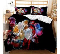 Blue Black Bedding Set Underwater Animals 3D Landscape Coral Reef Tropical Yellow Fish Turtle Shark Goldfish Pattern Comfortable Polyester Quilt Duvet Cover with Pillowcase (Multi 3, Double)