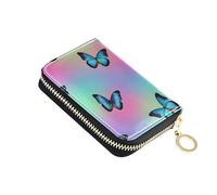Blue Black Butterflies Rainbow Women's Wallet Zip Around Cute Card Holder Wallets RFID Blocking Small Zipper Travel Wallet with Key Ring