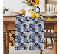 Blue Black Checker Texture Table Runner 72 Inches Long, Watercolor Leaves Wildflower Washable Table Runners Heat-Insulation Kitchen Dining Table Decorations for Home Party Decor 13x72in
