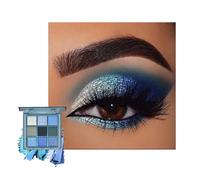 Blue Black Eyeshadow Palette, 9 Colour Matte Shimmering Smoky Eye Shadow Pallets for Women, Cool Girl Glitter Eyeshadows Long Lasting Highly Pigmented Smokey Eye Shadow Makeup Palettes, Gift for Women