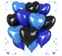 Blue Black Heart Balloons, 18 Inch Black and Dark Blue Heart Shape Balloon, 12PCS Blue Helium Foil Love Heart Balloon for Boys Birthday Propose Marriage Engagement Wedding Party Decoration