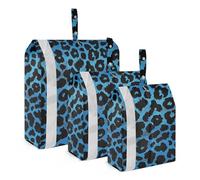 Blue Black Leopard Print 3 Set Packing Travel Organizer With Zipper Compression Travel Bags Travel Storage Bag Organizers For Bedroom
