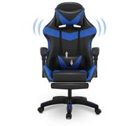 Blue Black Modern Leather Massage Racing Gaming Chair With Leg Rest