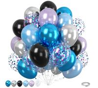 Blue Black Purple Balloons, 60pcs Outer Space Balloons, Metallic Preal Blue Black Silver Balloon Teal Purple Confetti Balloon For Birthday Baby Shower Space Theme Party Wedding Bachelorette Decoration