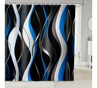 Blue Black Shower Curtain Geometric Spiral Pattern Fabric Shower Curtains for Kids Boys Girls Modern Abstract Bathroom Waterproof Accessories with 12 Hooks Grey White Curtains,72x94 Inch