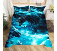 (Blue Black, Super King(No Comforter)) Double Phoenix Duvet Cover Dreamy Wild Animal Bedding Set Nature Jungle Comforter Cover For Kids Boys Girls Room Decor,Woodland Plant Flower