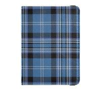 Blue Black Tartan Plaid Scottish Leather Passport and Vaccine Card Holder Combo Travel Passport Wallet With Vaccination Card Slot Passport Cover with RFID Blocking for Women and Men Waterproof,
