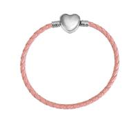 Blue Black White Red Pink Leather Bracelet Twisted Weave Rope Chain Snake Love Heart Bead Pendant 925 Sterling Silver Birthday Compatible With Pandora Moments Charm (18cm Pink Leather Bracelet)