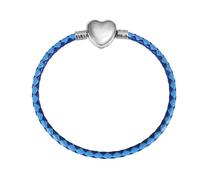 Blue Black White Red Pink Leather Bracelet Twisted Weave Rope Chain Snake Love Heart Bead Pendant 925 Sterling Silver Birthday Compatible With Pandora Moments Charm (17cm Blue Leather Bracelet)