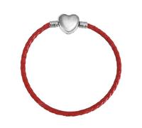 Blue Black White Red Pink Leather Bracelet Twisted Weave Rope Chain Snake Love Heart Bead Pendant 925 Sterling Silver Birthday Compatible With Pandora Moments Charm (18cm Red Leather Bracelet)