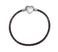 Blue Black White Red Pink Leather Bracelet Twisted Weave Rope Chain Snake Love Heart Bead Pendant 925 Sterling Silver Birthday Compatible With Pandora Moments Charm (17cm Black Leather Bracelet)