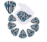 Blue Black White Stripes and Stars Guitar Picks 12 Pack 3 Different Thickness Celluloid Guitar Plectrums with Guitar Pick Storage Box Personalized Guitar Pick for Acoustic Guitar Picks