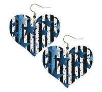 Blue black white stripes and stars Leather Earrings for Women Heart Earring Lightweight Dangle Earrings Jewelry Gifts, One Size, No Gemstone