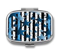 Blue Black White Stripes and Stars Pill Organizer Metal Pill Case with 2 Compartments Small Pill Box Medication Holder Travel Pill Container Square Medicine Organizer Portable Medicine Box