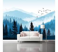 Blue-Black White Wallpaper Mural, Abstract Forest Landscape Birds Hills Print Photo Wallpaper for Bedrooms Living Room Room Decor Sofa Tv Background Large Wall Painting Poster 250 x 175 cm (W x H)