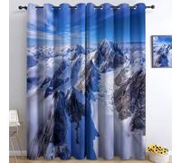 Blue Blackout Curtains - Nature Polar Regions Snow Capped Mountains Scenery Print Decor Thermal Insulated Curtains House Bedroom Apartment Living Room Soft Window Drapes 2 Panels, Fabric 29 x 65 Inch