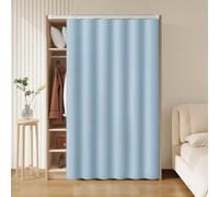 Blue Blackout Privacy Screen for Closet or Bathroom, Short Room Divider with Self-Adhesive Silent Sliding Rails, 43.3" W x 66.9" H, Solid Color, Ideal for Home Decor