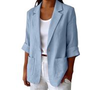 Blue Blazers Womens 3/4 Rolled Sleeve Notched Lapel Summer Blazer with Pocket Smart Jackets for Older Ladies Summer Outerwear Office Wear Business Wedding Party Coat Size XL