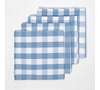 (Blue) Block Check Cotton Gingham Napkins, Set of 4