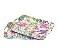 Blue Boat 16.5" x 11.5" Rectangular Serving Trays Set of 2 Floral, Light Weight Easy to Clean Sturdy Stackable Melamine Serving Tray with Handle, Fruit, Snacks, and Desserts Trays