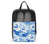 Blue Boats on White Ocean Wave Shoe Bag for Travel Daily Use Anti-dust Storage Carrier Golf Shoe Pouch