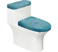 Blue Bohemian Pattern 2-Piece Toilet Seat Cover Set with Tank Lid, Elastic Fit for U-Shape & Elongated Toilets, Bathroom Decor, Housewarming Gift