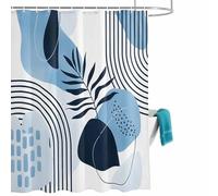 Blue Boho Shower Curtain for Bathroom, Medieval Leaves Geometric Lines Abstract Waterproof Cloth Fabric Bathroom Accessories Set with 12 Rust Proof Plastic Hooks, 72” x 84”