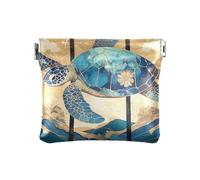 Blue Boho Turtle PU Leather Small Coin Cute Card Cases Money Organizers for Women Girls