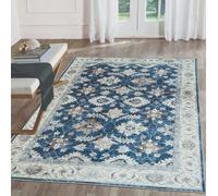 Blue Bordered Floral Rug For Bedroom, & Living Room, 7mm Thick Stain-Resistant Traditional Rug - 120Cm X 160Cm