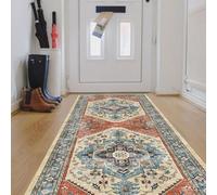 Blue Bordered Geometric Rug For Bedroom, & Living Room, 7mm Thick Stain-Resistant Traditional Rug - 120Cm X 170Cm