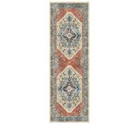 Blue Bordered Geometric Rug For Bedroom, & Living Room, 7mm Thick Stain-Resistant Traditional Rug - 60Cm X 180Cm (Runner)